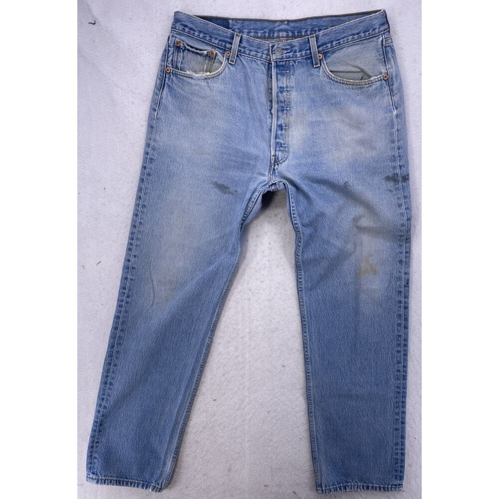 Vintage Levi’s 501 Blue Jeans 38x34 Y2K Made in Colombia Distressed Denim 37x33